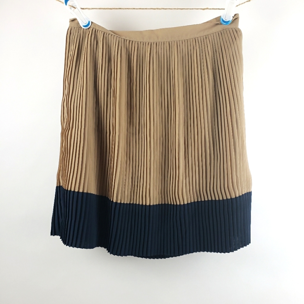 Beige and Navy Pleated Midi Circle Skirt